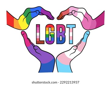 LGBT hands united. pride month. rainbow flag. Vector illustration isolated on white background