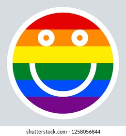 LGBT happy smiling face icon created using a six-color rainbow flag for popularize and support the LGBT community in social media. Design graphic element is saved as a vector illustration in EPS file