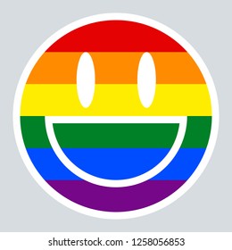 LGBT happy smiling face icon created using a six-color rainbow flag for popularize and support the LGBT community in social media. Design graphic element is saved as a vector illustration in EPS file