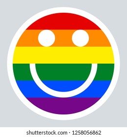 LGBT happy smiling face icon created using a six-color rainbow flag for popularize and support the LGBT community in social media. Design graphic element is saved as a vector illustration in EPS file