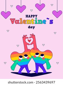 LGBT. Happy Valentine's day card with cute heart couple. Flat vector illustration.