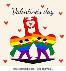 LGBT. Happy Valentine's day greeting card with two hearts. Flat vector illustration.