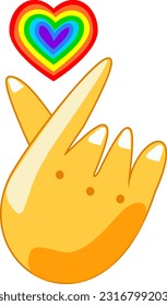 LGBT heart concept, Korean  finger rainbow heart I love you Hangul logo vector illustration. Korean symbol hand heart, a message of love hand gesture