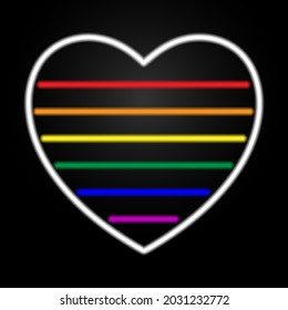 LGBT heart neon sign, modern glowing banner design, colorful modern design trends on black background. Vector illustration.