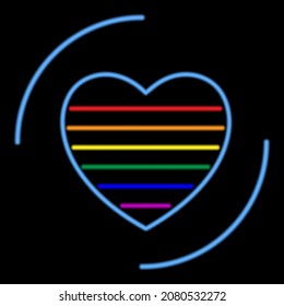 lgbt heart neon sign, modern glowing banner design, colorful modern design trends. Vector illustration.
