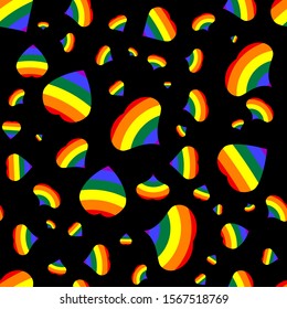 LGBT heart on a black background, seamless pattern, vector