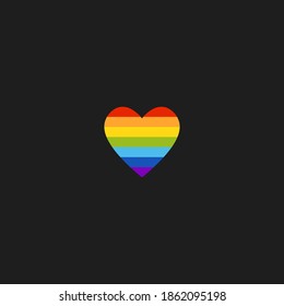 Lgbt heart on a black background in a flat style in rainbow colors. Vector stock illustration