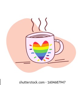 LGBT heart on coffee cup. Happy Valentines day. Vector illustration.