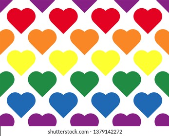 LGBT heart seamless pattern of lesbian, gay, bisexual and transgender. Rainbow love shapes background. Geometric colorful wallpaper.