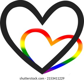 LGBT heart as a shadow of a black heart. LGBT heart behind a black heart