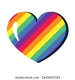 LGBT heart. Sticker. Free love concept. Vector linear icon, illustration isolated on white background.
