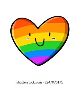 LGBT heart symbol, Rainbow heart, Cute cartoon character design.