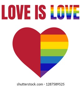 LGBT heart in vector.  Design element for Valentines cards.  Love is love