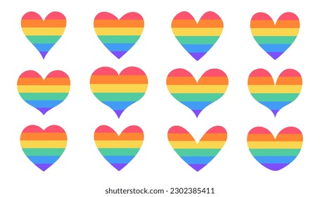 LGBT hearts set. Symbol of the LGBT community. LGBT flag or Rainbow flag.