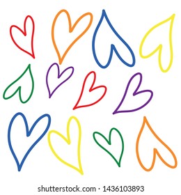 LGBT hearts vector pattern on white background. Love. Rainbow hearts pride
