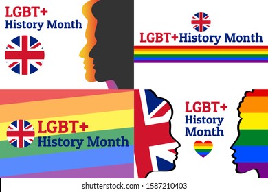 LGBT History Month. Concept of annual month-long observances with traditional rainbow colors. Set of templates for background, banner, card, poster with text inscription. Vector EPS10 illustration.