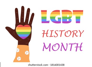 LGBT history month concept vector for banner, poster, web. Heart is painted in LGBT pride colors. Event is celebrated in October. Pride month in June 