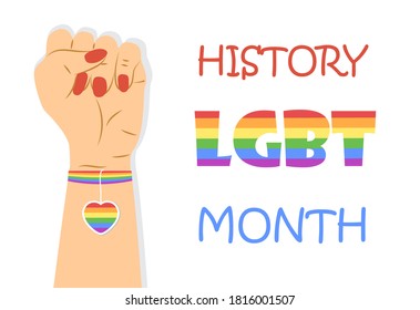 LGBT history month concept vector for banner, poster, web. Heart and text is painted in LGBT pride colors. Event is celebrated in October. Pride month in June 