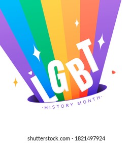 LGBT History Month, quadratische Vektorgrafik mit glänzendem LGBT-Regenbogen auf weißem Hintergrund. Aufbau einer Gemeinschaft und Vertretung einer Bürgerrechtserklärung über die Beiträge der LGBTQ-Menschen.