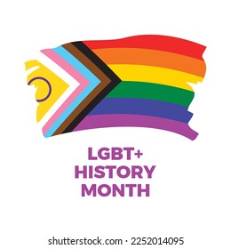 LGBT+ History Month vector. Grunge progress LGBTQIA pride flag icon vector isolated on a white background. LGBT paintbrush flag graphic design element