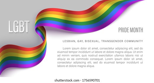 LGBT Horizontal Poster With Photo Realistic Rainbow Ribbon Symbol Of LGBT Community On A Light Background. Template Vector Design For Card, Banner, Poster.  Recognising LGBT, Equality And Diversity.