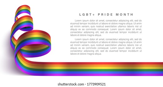 LGBT Horizontal Poster With Photo Realistic Rainbow Ribbon Symbol Of LGBT Community. Template Vector Design For Card, Banner, Poster.  Recognising LGBT, Equality And Diversity Of People.