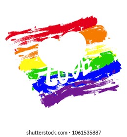 LGBT icon. angry with the inscription "love" against the background of a rainbow flag for cards, banners, pride, design of T-shirts. vector illustration