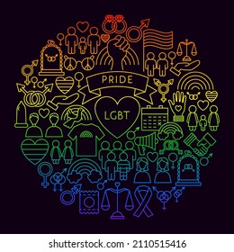 LGBT Icon Circle Concept. Vector Illustration of Outline Design.