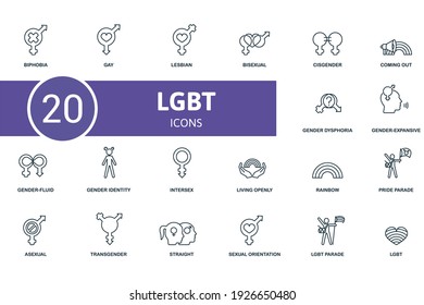 Lgbt Icon Set. Contains Editable Icons Lgbt Theme Such As Gay, Bisexual, Coming Out And More.