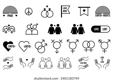 Juego de iconos LGBT. Estilo plano. Trazo editable. 
