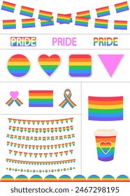 LGBT icons on white background. Symbol of the LGBT pride community. Rainbow elements. LGBTQ set. 