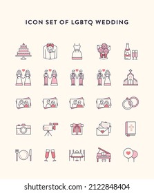 LGBT icons. Set of icons of different types of modern wedding couples.