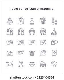 LGBT icons. Set of icons of different types of modern wedding couples.