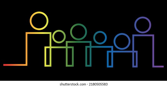 LGBT inclusion and diversity infographic vector set, people vector logo for website, banner gay pride month concept, colorful rainbow line art vector isolated on black.