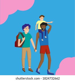 
Lgbt, international gay family with a child. Vector illustration