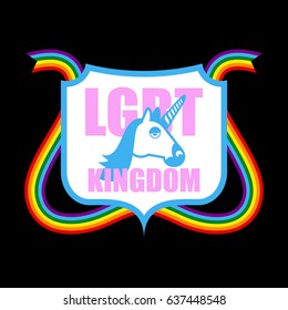 LGBT Kingdom of Emblem Shield sign. Unicorn and rainbow. Symbol of gays and lesbians, bisexuals and transgender people.