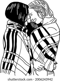 LGBT Lesbian couple Women love moments Hug and Smiling