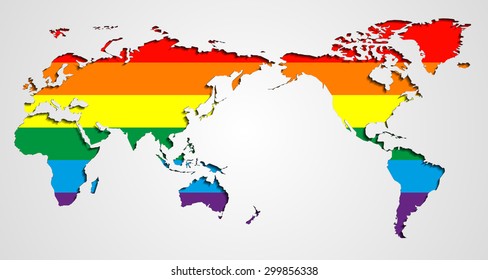 LGBT (lesbian, gay, bisexual, and transgender) Flag over world map vector. Vector International Gay Pride Concept