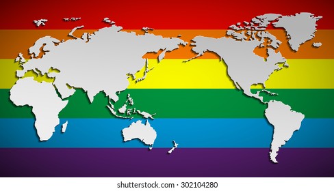 LGBT (lesbian, gay, bisexual, and transgender) Flag over world map vector. Vector International Gay Pride Concept