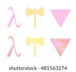 LGBT lesbian movements pride symbols set: pink triangle, labrys, lambda, abstract pastel colored watercolor painted vector imitation signs