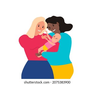 lgbt lesbian women couple with baby  happy parents vector illustration