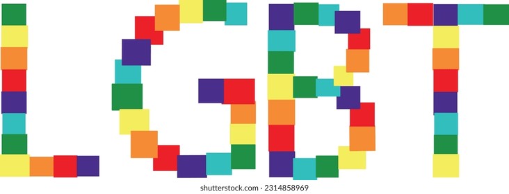 LGBT letter words, the 6 color pride, the letter includes the colors red, orange, yellow, green, indigo and violet.