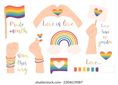 LGBT-Schriftzeichen. Vektorgrafik. Flacher Stil. Sammlung von LGBT-Elementen. Pride Monat.
