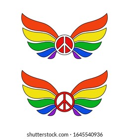 LGBT LGBTQ pride flag Symbol peace wings flight Rainbow love concept Human rights and tolerance Modern geometric design style Fashion print clothes apparel greeting invitation card cover banner book