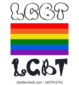 LGBT LGBTQ Pride month flag logo icon Lettering doodle Rainbow love concept Human rights and tolerance Modern creative design Fashion print clothes apparel greeting invitation card banner badge poster