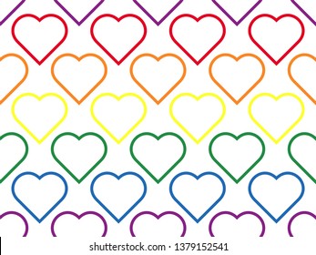 LGBT Line Heart Seamless Pattern Of Lesbian, Gay, Bisexual And Transgender. Rainbow Love Shapes Background. Geometric Colorful Wallpaper.