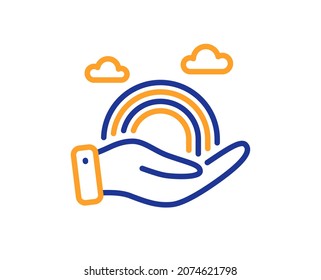 Lgbt line icon. Pride rainbow in hand sign. Gender diversity symbol. Colorful thin line outline concept. Linear style lgbt icon. Editable stroke. Vector