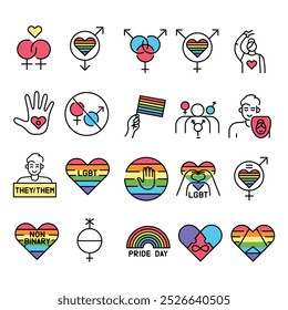 LGBT line icons set. Vector isolated element. Editable stroke.