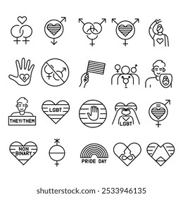 LGBT line icons set. Vector isolated element. Editable stroke.