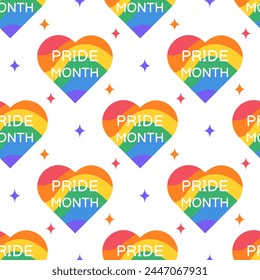 LGBT love seamless pattern. Pride Month. Symbol of the LGBT community. LGBT pride rainbow elements and stickers. Rainbow flag LGBT.  Vector illustration.